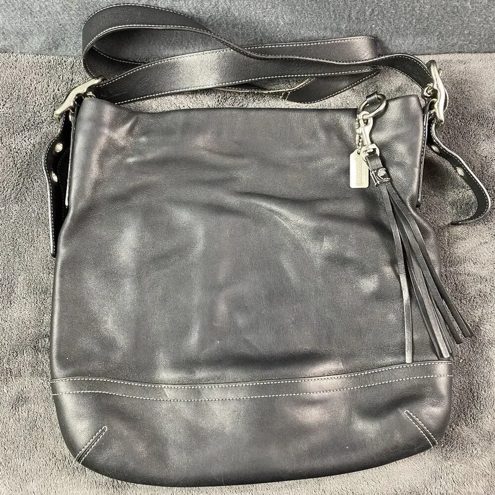 COACH Soho Black Leather Slim Duffle Bag 1414 Vintage Y2K Crossbody Messenger